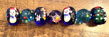Christmas Winter Beads Snowman Xmas Tree Glass Mix Oval 7 pcs DIY Jewelry Blue