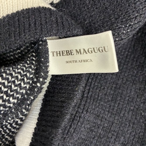 Thebe Magugu Sisterhood V-Neck Sweater Mens Small Wool Blend Midnite Blue EUC - Picture 6 of 9