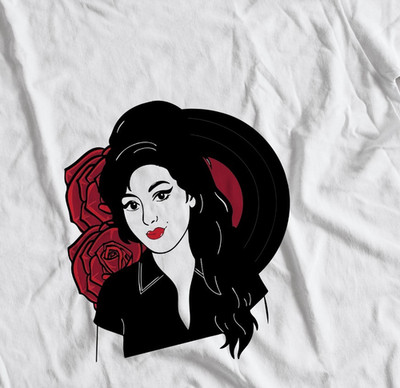 ESCLUSIVA T-shirt VINTAGE AMY WINEHOUSE con vinile e rosa | tutte le taglie