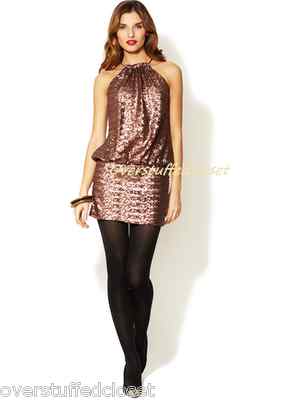 rose gold dress with black tights NWT $225 Laundry By Shelli Segal Sequin Halter Necklace Dress Rose Gold 10