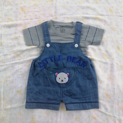 Mini Boss Baby Boys 2 Piece Overalls Set Outfit Little Bear Print 6-12 Months Ne