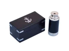 Nautical Chrome-Leather Scout's Spyglass Telescope 7" with Black Rosewood Box