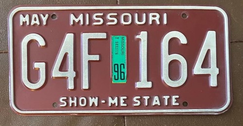 Missouri 1996 License Plate # G4F 164