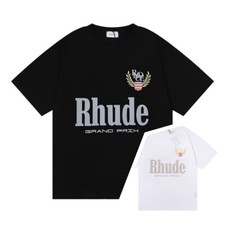 NEW RHUDE Men Women High Quality Letter Cotton Short Sleeve POLO T-Shirt S-2XL