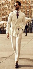 Men's Ivory Double Breasted Formal Prom Party Groom Tuxedo Wedding 2 Piece Suit