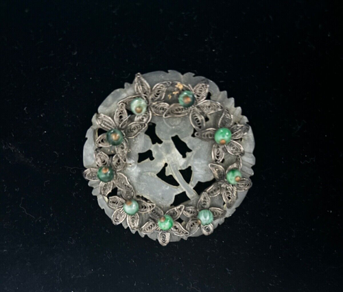 Antique Jewelry finding birds s Silvertone petals blue green bead READ  P136 - Afbeelding 1 van 7
