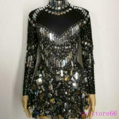 Sequins Bright Mirrors Stones Womens Dress Rivet Crystal Singer prom Evening