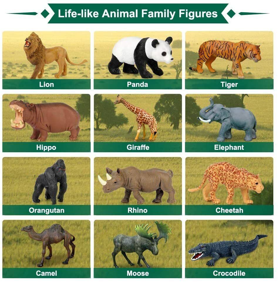 12pcs 5'' WILD SAFARI ZOO ANIMALS Figurines Model Portable Box Jungle  Realistic | eBay