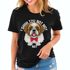 Cute Cartoon Shih Tzu T-Shirt with Red Bow Tie - "I Shih Tzu Not Not"-All cotton
