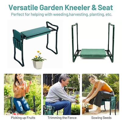 Foldable Kneeler Garden Kneeling Bench Stool w/ Kneeling Pad and Tool Pouch Home