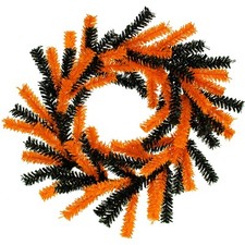 18'' Tinsel Christmas Wreath Orange and Black 1in Brush Hand-Made Artificial PVC