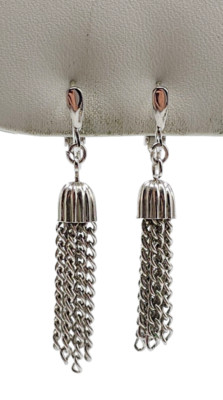 Trifari Chain Tassel Dangle Drop Earring Clip Closure Silver Tone Vintage