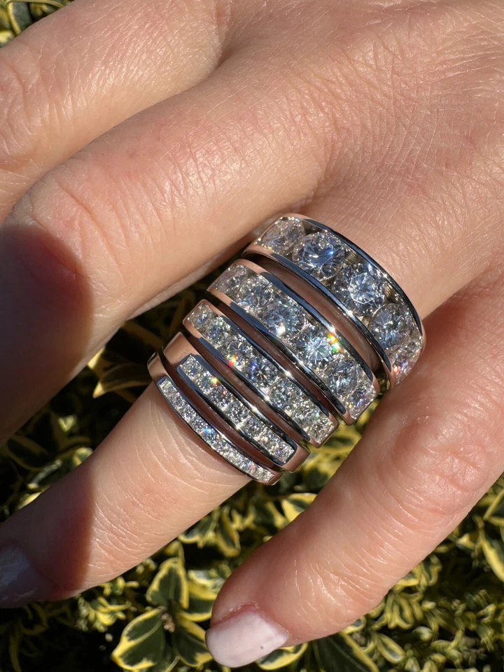 Conjunto de canal de banda de media eternidad real de moissanita anillo de boda de plata 925 de 1,5 mm-5 mm Foto 4 de 4