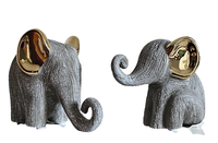 Deko-Elefant 2Teilig Tierfigur Keramik Taupe-Gold H 11Cm + 10Cm Modern Formano