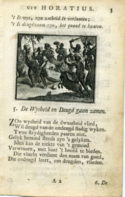 Antiker Druck-EMBLEMS-HORATIUS-TUGEND-WEISHEIT-1756