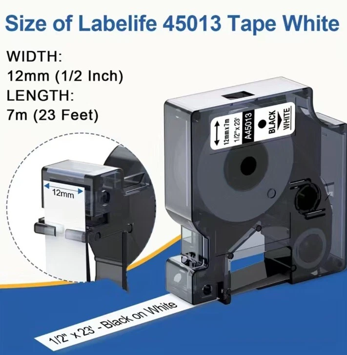 10PK para Dymo D1 negro sobre blanco S0720530 cinta de etiquetas casete 45013 1/2" 12 mm 160 Foto 2 de 4