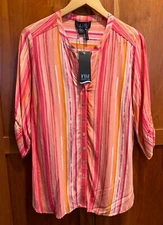 NWT FDJ French Dressing Pink Orange Stripe V-Neck 3/4 Tunic Top Women’s Size 6