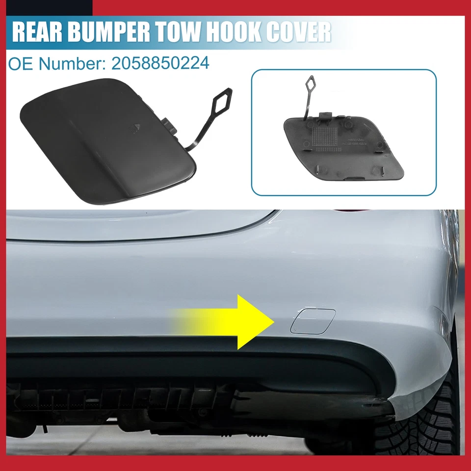Paquete de 1 cubierta de gancho de remolque para parachoques trasero negro para Mercedes-Benz C300 C400 2015 Foto 2 de 4