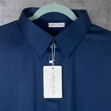 Collars & Co Polo Shirt Mens 2XL Navy Blue Dress Collar Golf Preppy Stretch NWT
