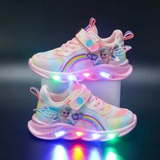 NEW KIDS LED LUMINOUS SNEAKERS FOR GIRLS PRINCESS ELSA LIGHT UP TRAINERS SHOES