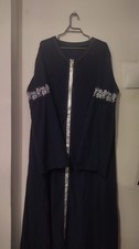 CLEARANCE Royal blue abaya with white sleeve embroidery pleated partial zip