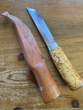 Vntg. J Marttiini Signed Hunting Knife- Scandi Grind Finland W/ Sheath