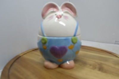 Bunny Rabbit Ceramic Jar Candy Treats Canister Storage W/ Lid Easter Egg Shaped