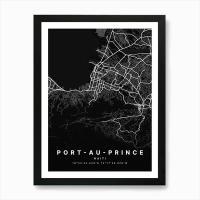 Port Au Prince Haiti schwarze Karte Kunst gerahmtes Wandbild Poster Leinwanddruck Bild