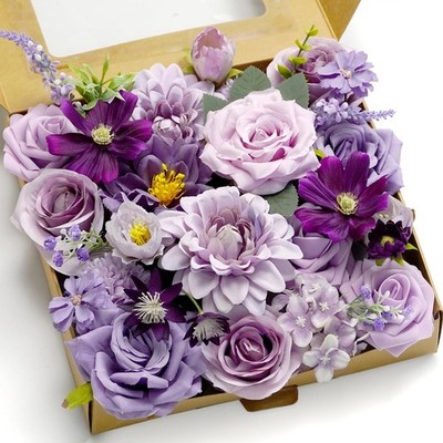 Artificial Flower Purple Combo Set Fake Rose Dahlia for DIY Wedding Center Bo...