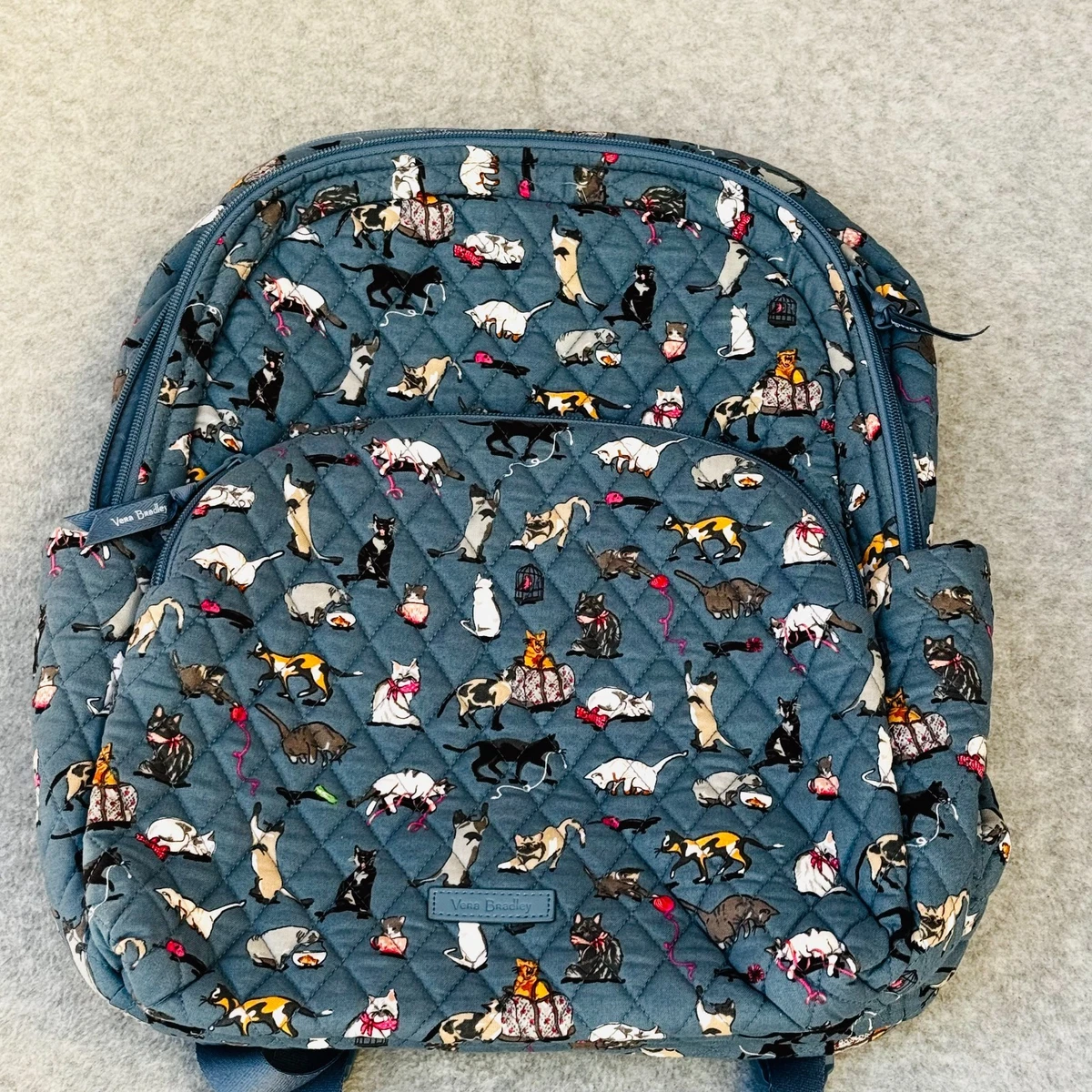 Vera Bradley Blue Quilted Backpack with Multicolor Cat Print Vera Bradley Cats Meow Backpack | eBay main image 3