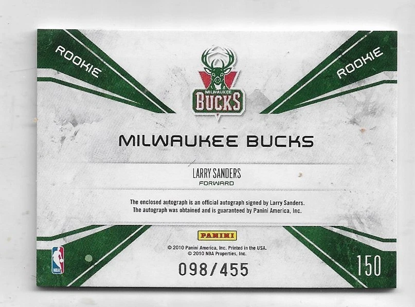 2010-11 Rookies & Stars Milwaukee Bucks /455 Larry Sanders Patch Auto RC - Image 2 of 2