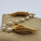 Lovely Vintage Faux Pearl Sweater Gaurd Clip Leaf Boho Elegant Costume Jewelry