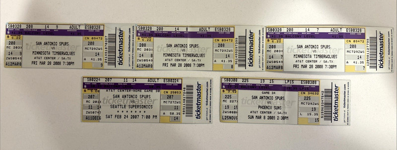 2007-09 SAN ANTONIO SPURS Tickets: Kevin Durant Rookie + Nash Suns - Duncan Era