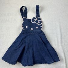Hello Kitty Girl's Denim Jumper Dress Skirtall, by Sanrio, Dark Wash, Size 4