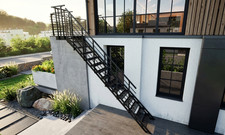 Outdoor Galvanized + Powdercoated Steel Straight Staircase with Landing to 3.45M