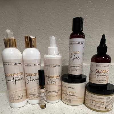 Bask & Lather Hair Care Set Aloe Honey Conditioner Elixir Oil Hydrating Mist