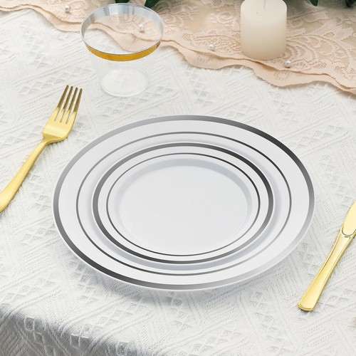 Platos de fiesta de plástico plateado desechables AOZITA 200 piezas, 200 piezas, - Imagen 6 de 7