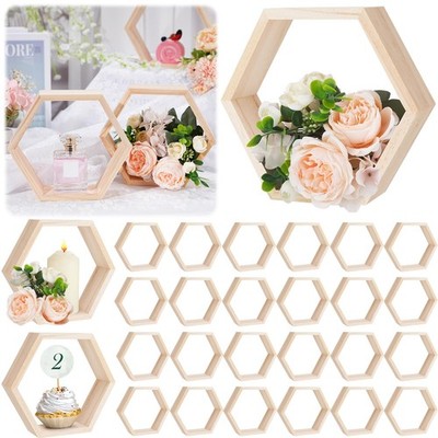 BARYDAT 24pcs 8'' Hexagon Shelves, Floating Shelf Centerpiece - Dark Walnut