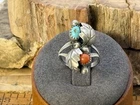 Vintage Native Navajo Sterling Silver Turquoise Coral Blossom Ring sz 4.5-729.26
