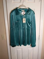 Easel NWT Women's 1Xblue Shirt Button Down Poly/Spandex soft Comfort...