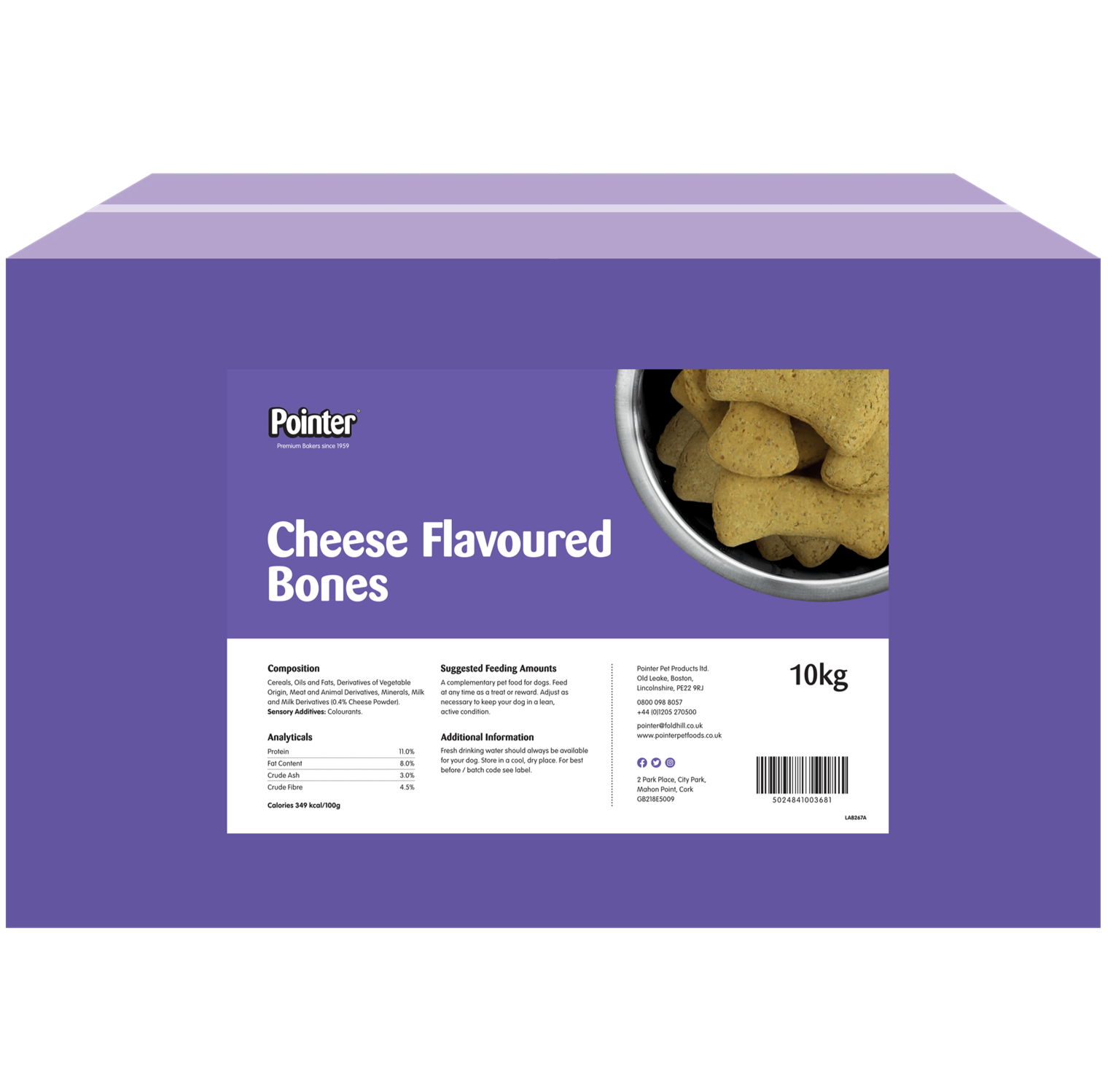 10KG CHEESE FLAVOURED BONES : Pointer Crunchy Cheesy Dog Biscuits Large Pet Chew