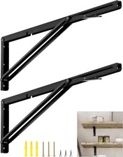 24 Folding Shelf Brackets Heavy Duty Wall Table Bench Support 330lbs 2Pk Black.