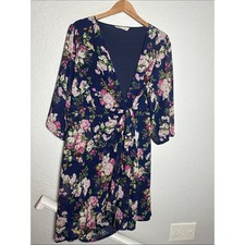 NEW Yumi Navy Pink Floral Wrap Dress Maximalism Casual Day Party Size 18/20