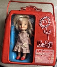 Vintage Remco Heidi Pocketbook Doll in Original Outfit Shoes w/ Red Case