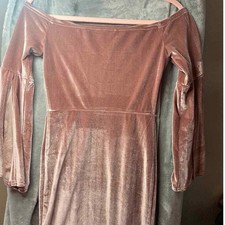 Urban Outfitters Velvet Off Shoulder Bell Sleeve Mini Dress Rose Pink Small