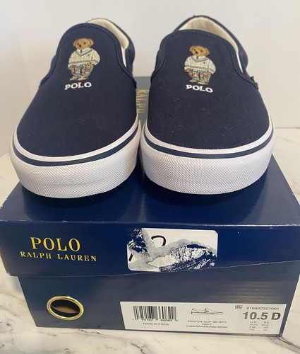 Polo Ralph Lauren Keaton-Slip Men's Size 10.5 Polo Bear Casual Shoes Navy White - Picture 3 of 12