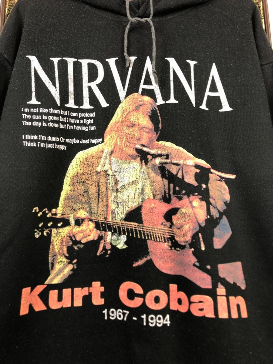 Vintage 90's Nirvana Kurt Cobain Hoodie Rare Band Hype Over Print