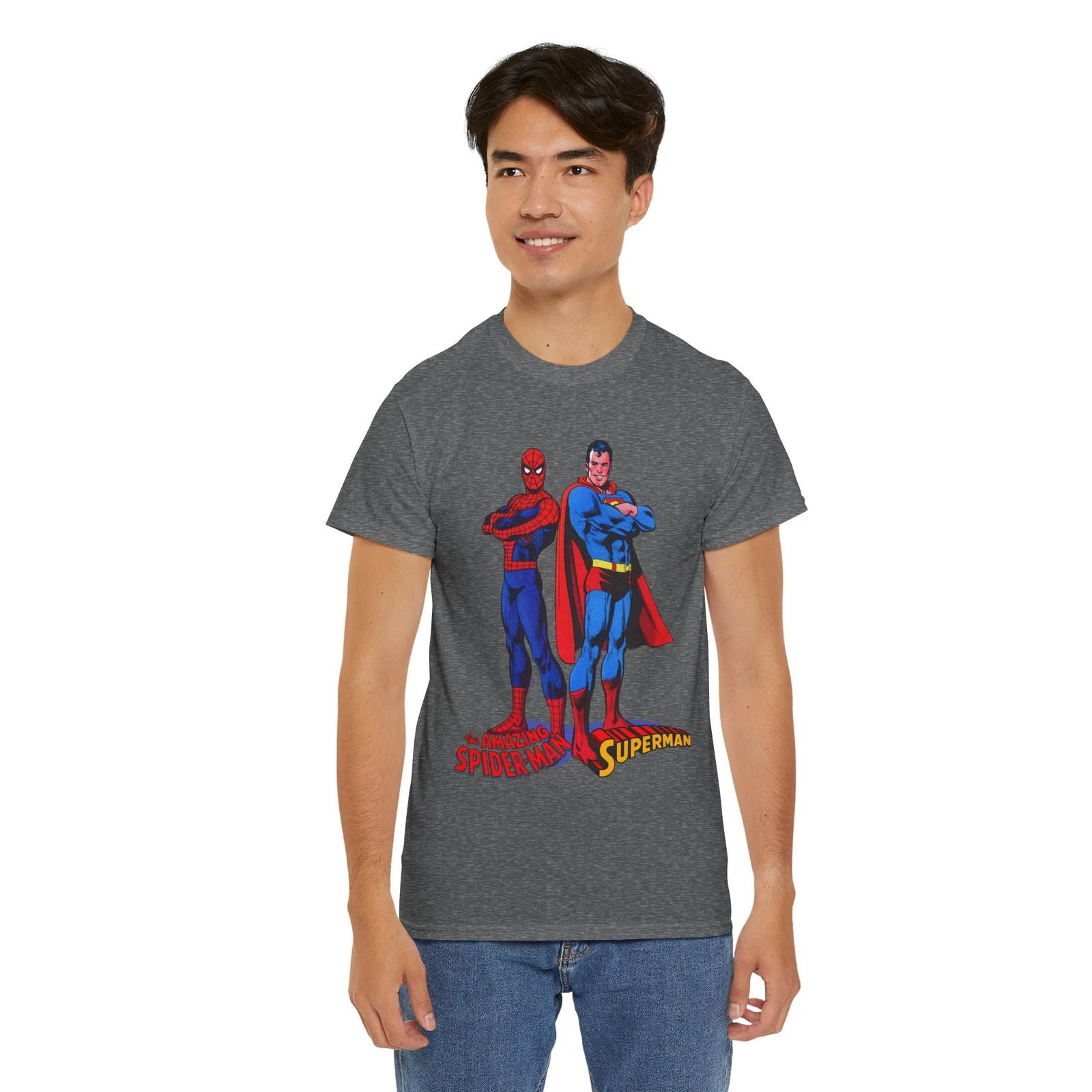 Amazing Spider-man, Superman T-Shirt - 1970s D.C Comics & Marvel Team-Up