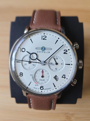 Zeppelin LZ 129 Hindenburg Solar Men's Watch Brown Leather Band 8086-5n