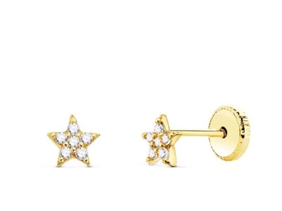 Pendientes oro 18k 750 Mls. Estrellas Con 12 Diamantes 0,06 Q. H-SI. 4 MM. 